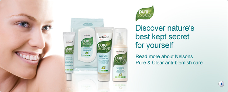 Nelsons Pure & Clear skin care products have been formulated using a blend of natural plant extracts to help tackle the appearance of blemishes.  The range includes ingredients such as tea tree oil, arnica, calendula and hypericum, thought to have purifying and skin-conditioning properties, to help you nurture your skin and maintain the appearance of a pure and clear complexion.